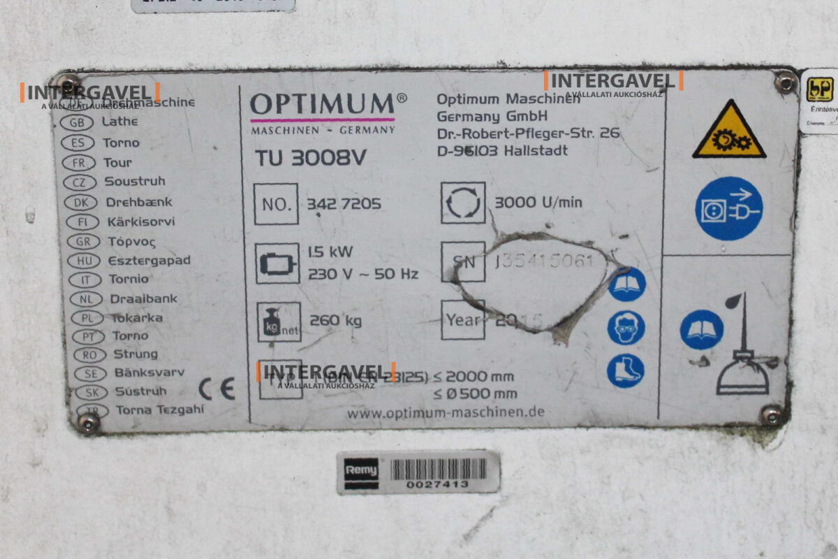 Eszterga - Optimum, TU 3008V 2